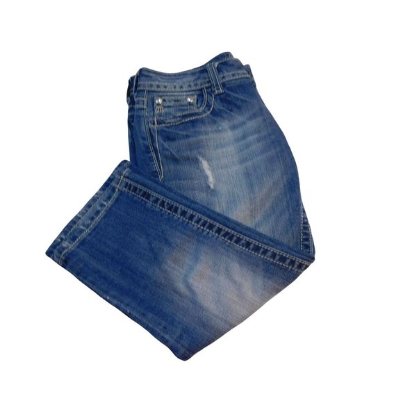 Miss Me Mid Rise Capri Jeans Womens Size 27 Distressed Embroidered Studded Denim - Picture 8 of 10